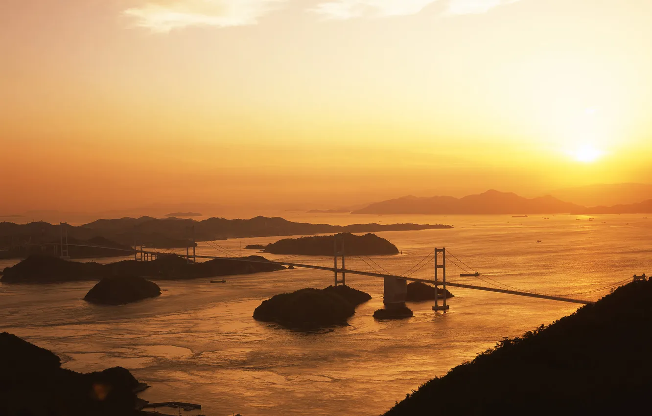 Фото обои мост, Япония, залив, Japan, Kurushima strait