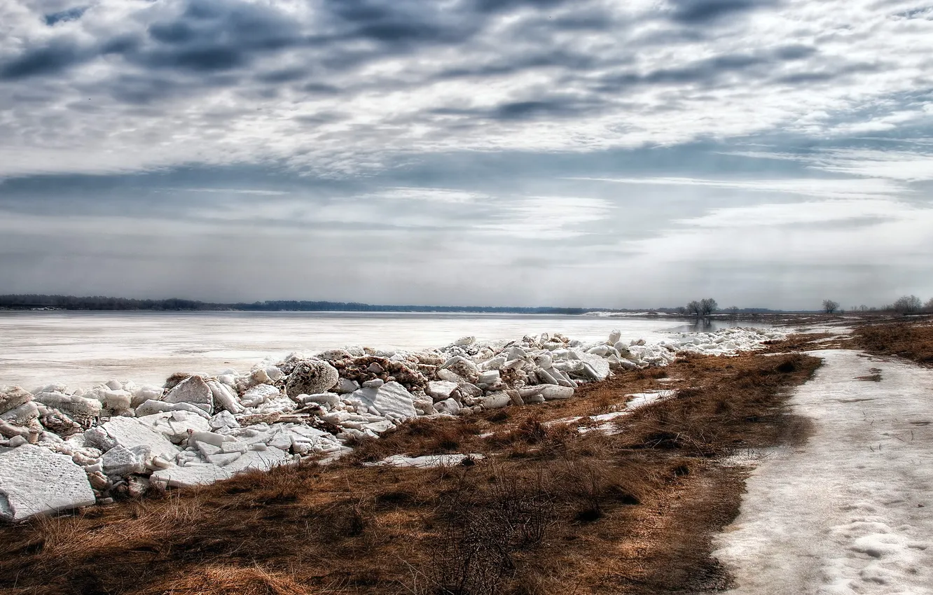 Фото обои пейзаж, природа, река, лёд