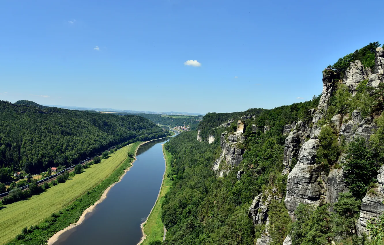 Фото обои река, Германия, Эльба, Elbsandsteingebirge, Эльбские Песчаниковые горы