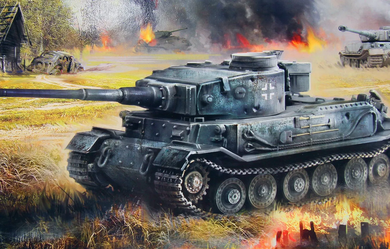 Фото обои Тигр, Porsche, Арт, Tiger, Немецкий танк, Tiger VK4501(P)