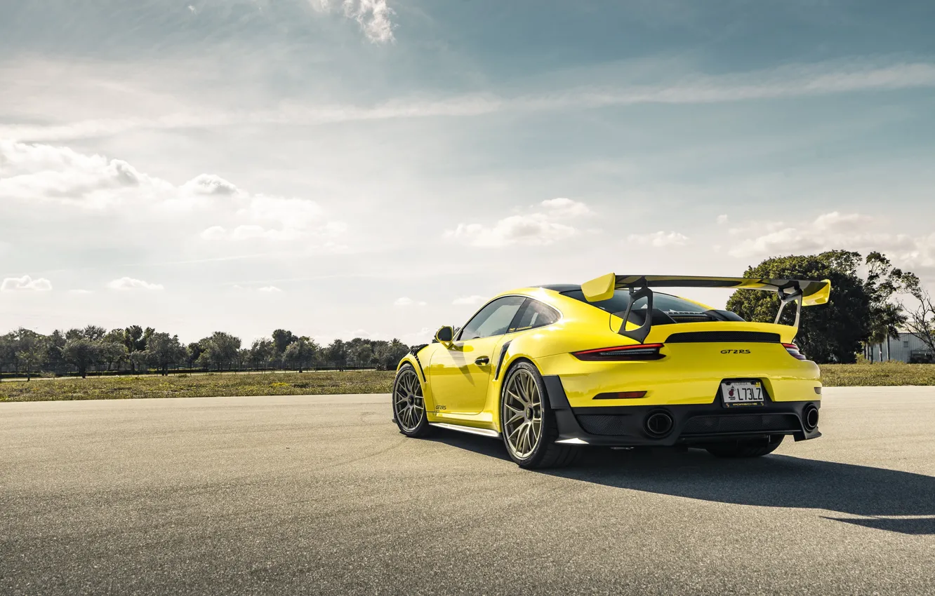 Фото обои Porsche, Yellow, 991, VAG, GT2RS, Rear part