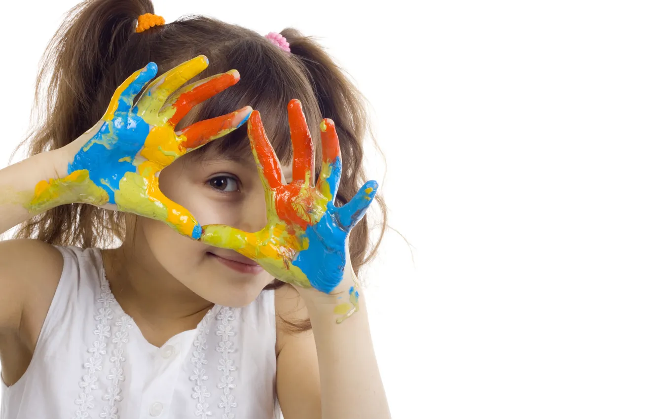 Фото обои краски, ребенок, руки, девочка