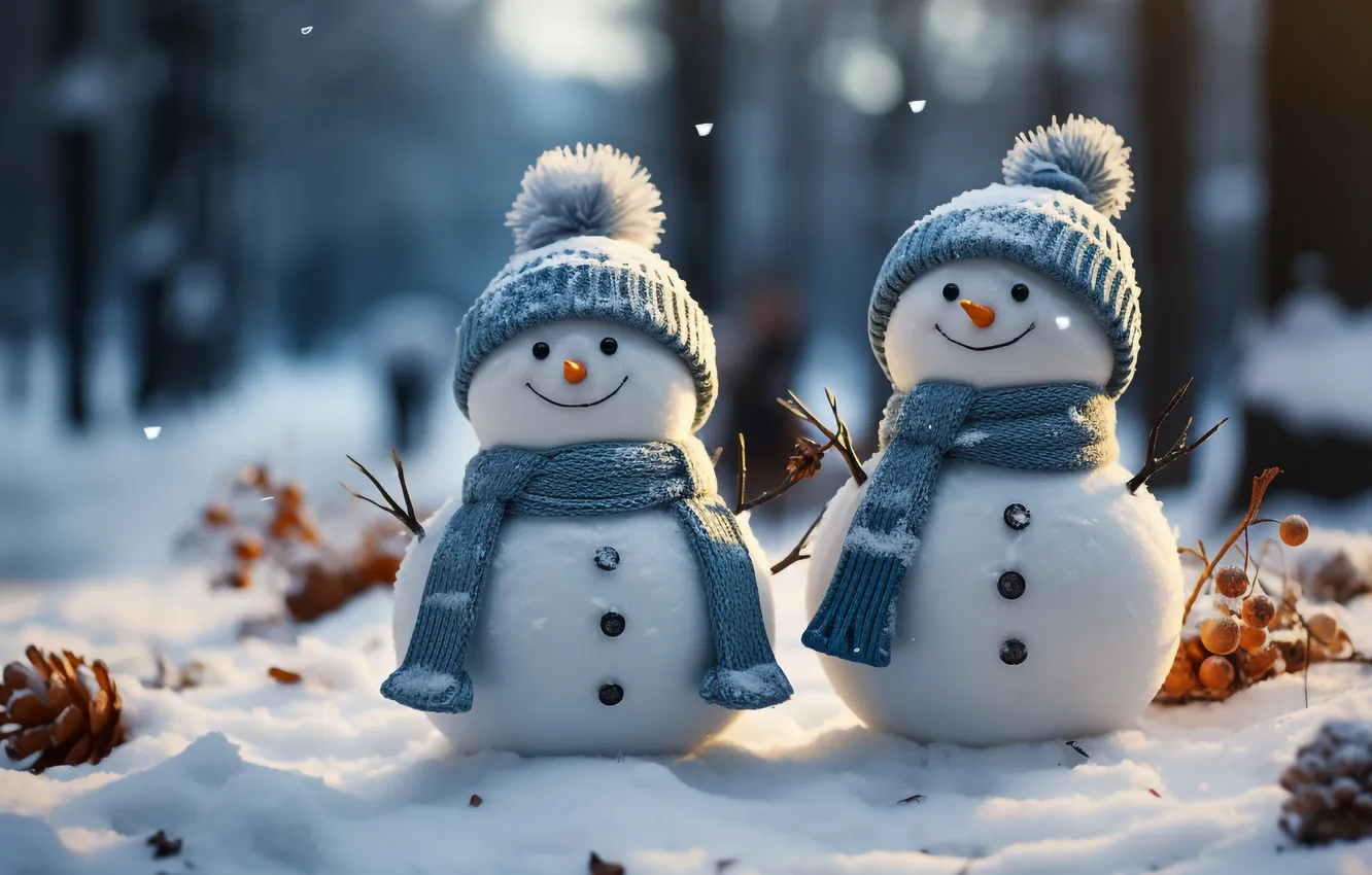 Фото обои зима, снег, Рождество, Новый год, снеговик, Christmas, winter, snow