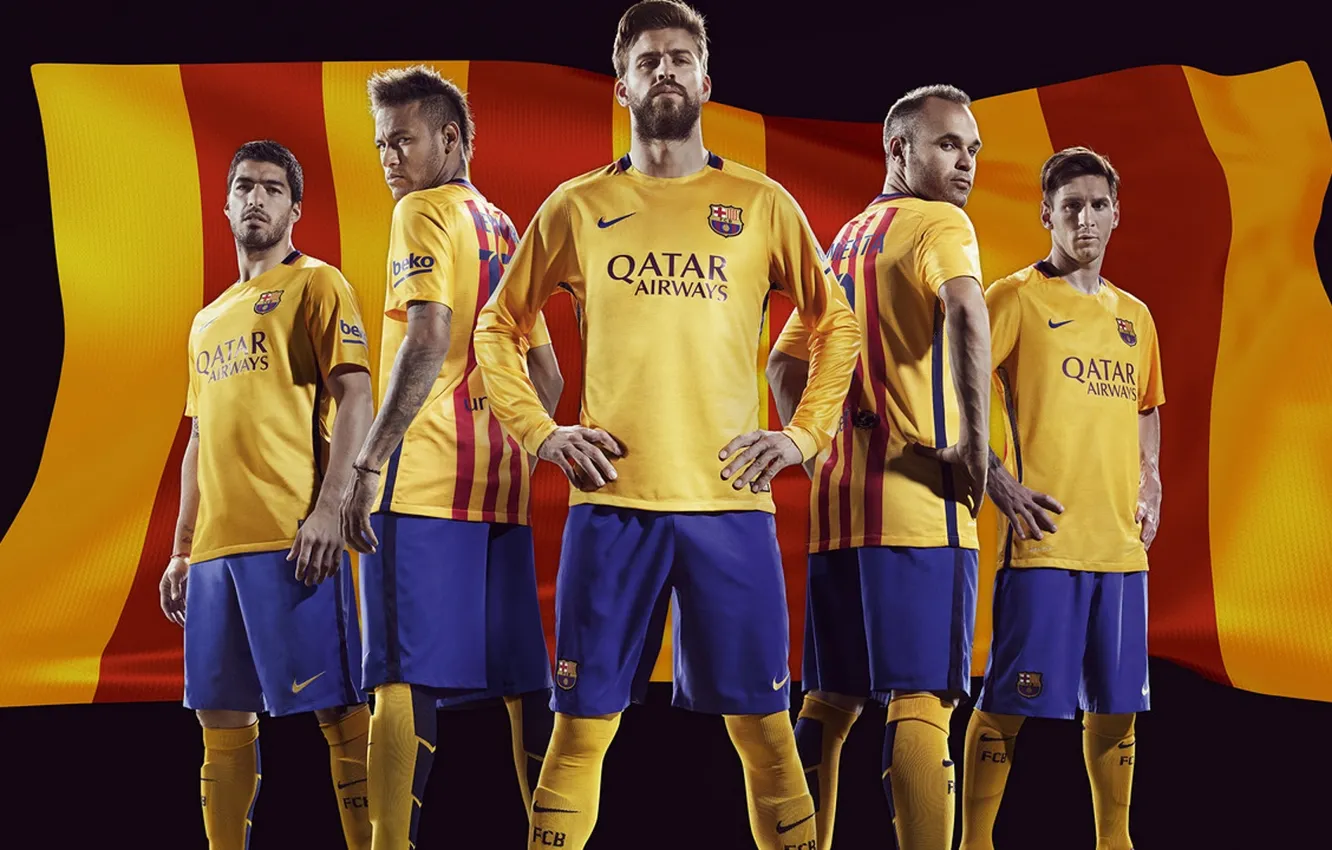 Фото обои Барселона, Barcelona, Andres Iniesta, Neymar, Luis Suarez, Gerard Pique, Leo Messi