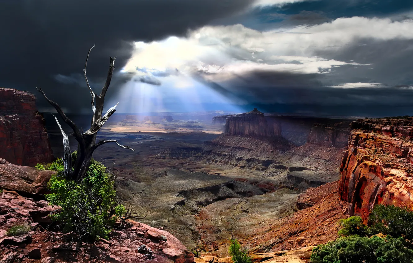 Фото обои облака, Юта, USA, США, солнечный свет, Utah, Canyonlands National Park