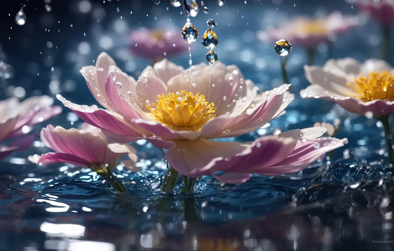Фото обои rain, water, flowers