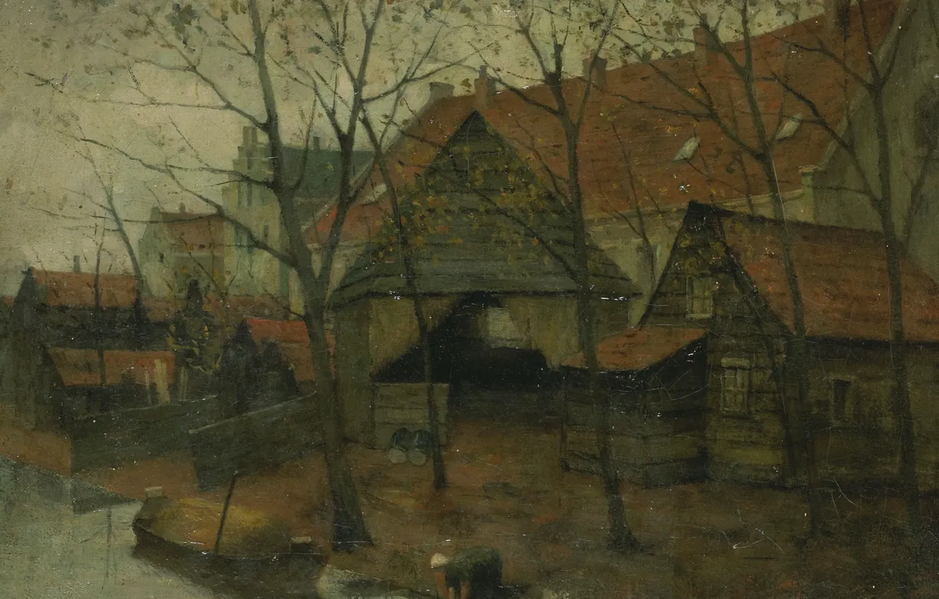 Фото обои пейзаж, масло, картина, холст, 1900, Иоганн Эдуард Карсен, Eduard Karsen, Деревушка Vinkenbuurt