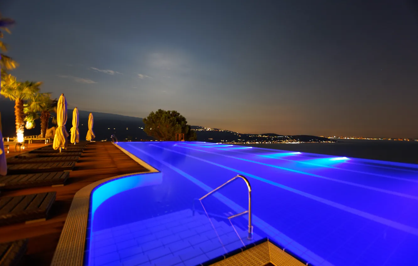 Фото обои ночь, бассейн, pool, night, пейзаж.