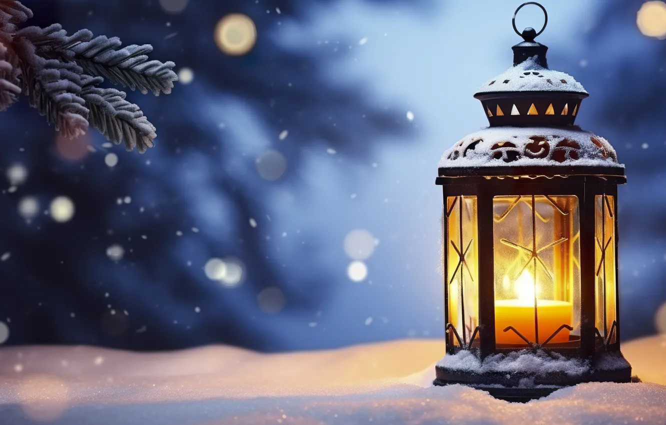 Фото обои зима, снег, ночь, новый год, Рождество, фонари, Christmas, night
