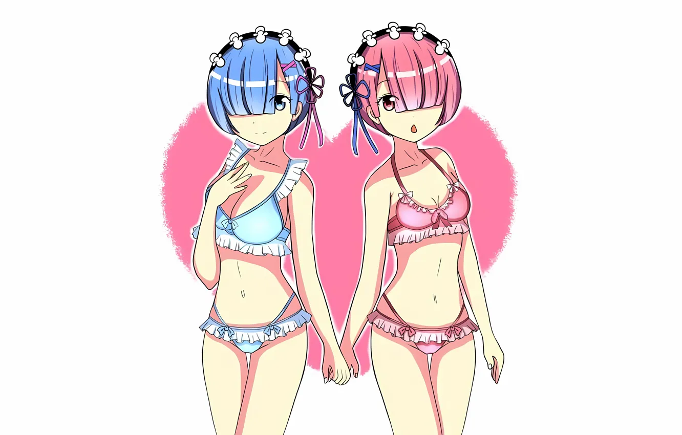 Фото обои sexy, lingerie, pantsu, bra, cleavage, panties, pink hair, girls