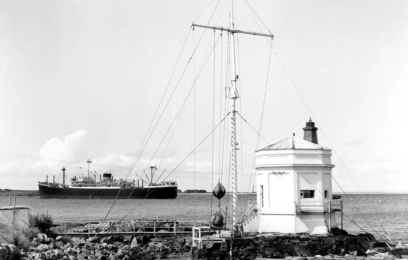 Фото обои ретро, камни, пароход, sea, retro, гавань, lighthouse, harbour