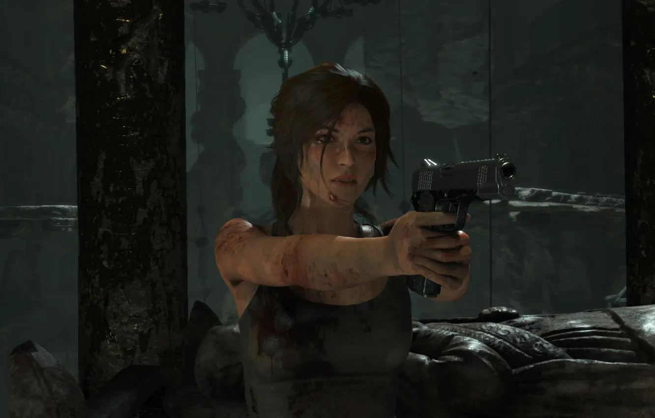 Фото обои Пистолет, Лара Крофт, Rise Of The Tomb Raider