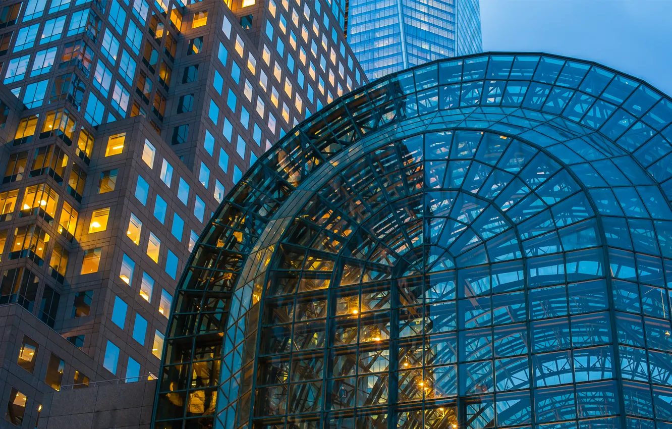 Фото обои стекло, город, здание, нью-йорк, манхеттен, new york city, manhattan