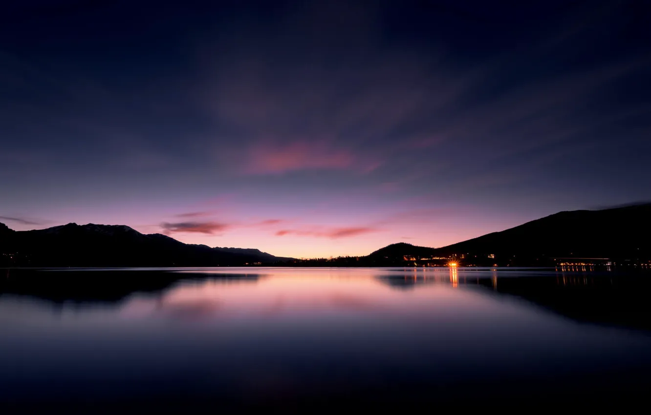 Фото обои пейзаж, озеро, рассвет, вечер, сумерки