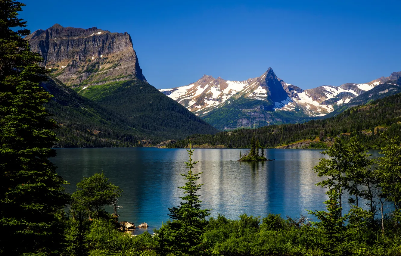 Фото обои Монтана, Glacier National Park, Saint Mary Lake, Скалистые горы, Montana, Национальный парк Глейшер, Rocky Mountains, …
