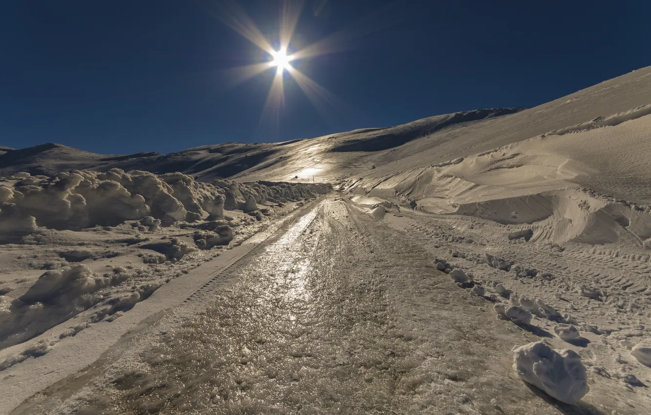 Фото обои зима, дорога, снег, лёд
