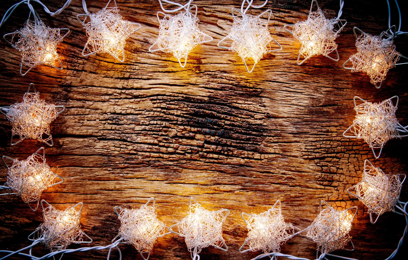 Фото обои фон, дерево, Новый Год, Рождество, гирлянда, Christmas, wood, background