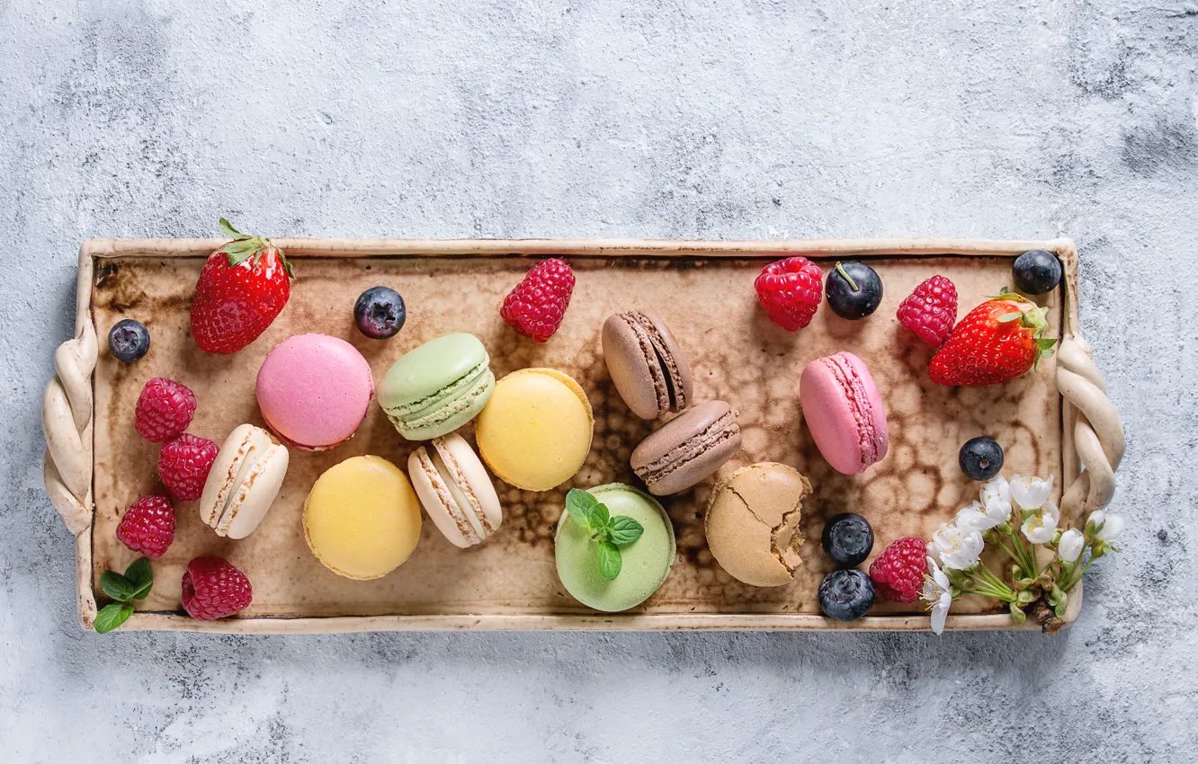 Фото обои ягоды, малина, печенье, черника, клубника, крем, десерт, color