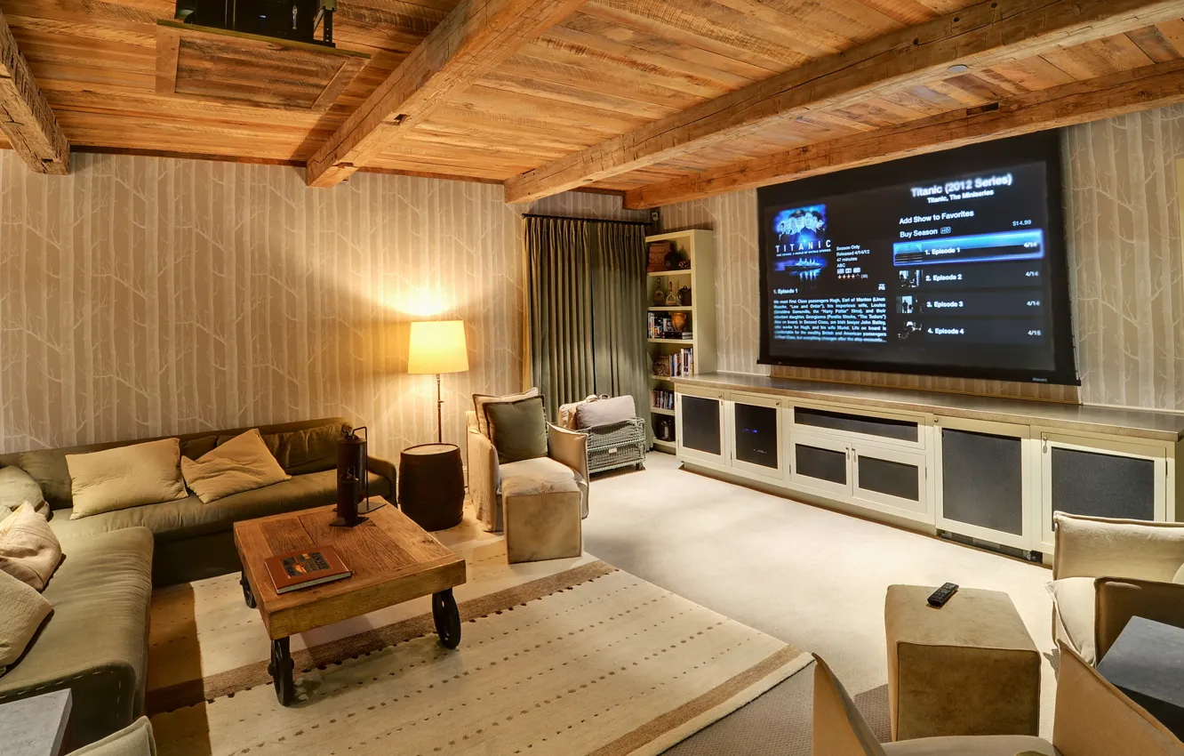 Фото обои cinema, home teatre, rustic media room, media room.