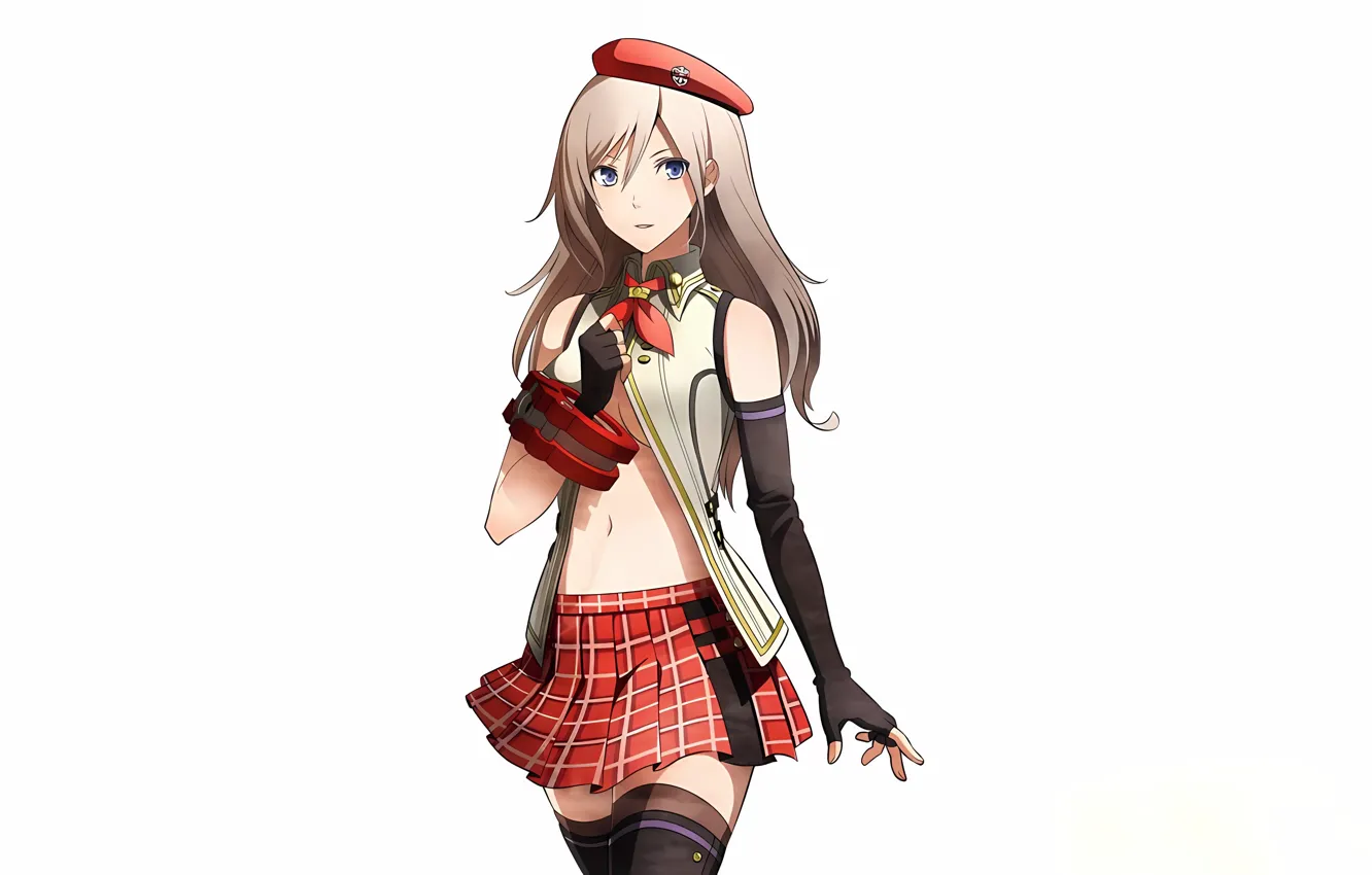 Фото обои girl, sexy, cleavage, school uniform, thighhighs, long hair, brown hair, boobs