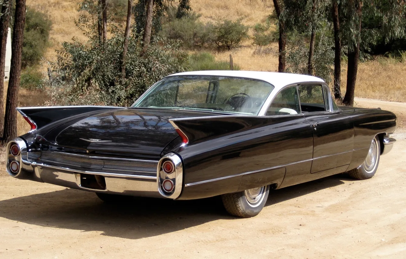 Фото обои фон, чёрный, Cadillac, 1960, классика, вид сзади, Coupe, Купе