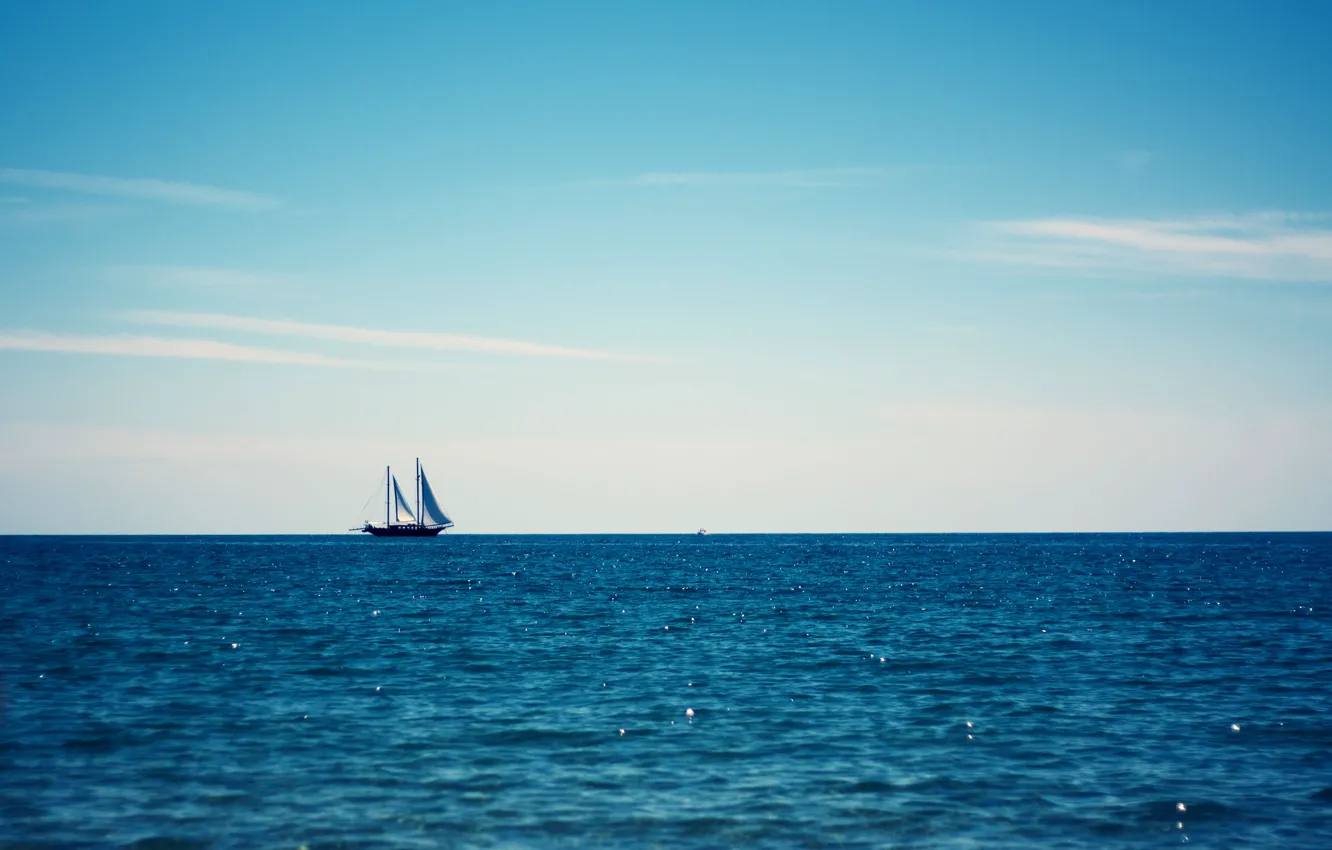 Фото обои небо, океан, парусник, boat on the blue ocean