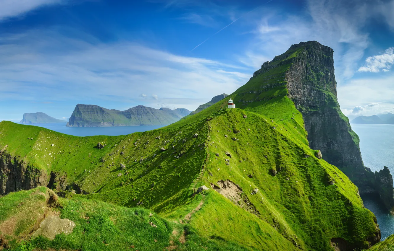 Фото обои скалы, маяк, Faroe Islands, Фарерские острова, Kalsoy