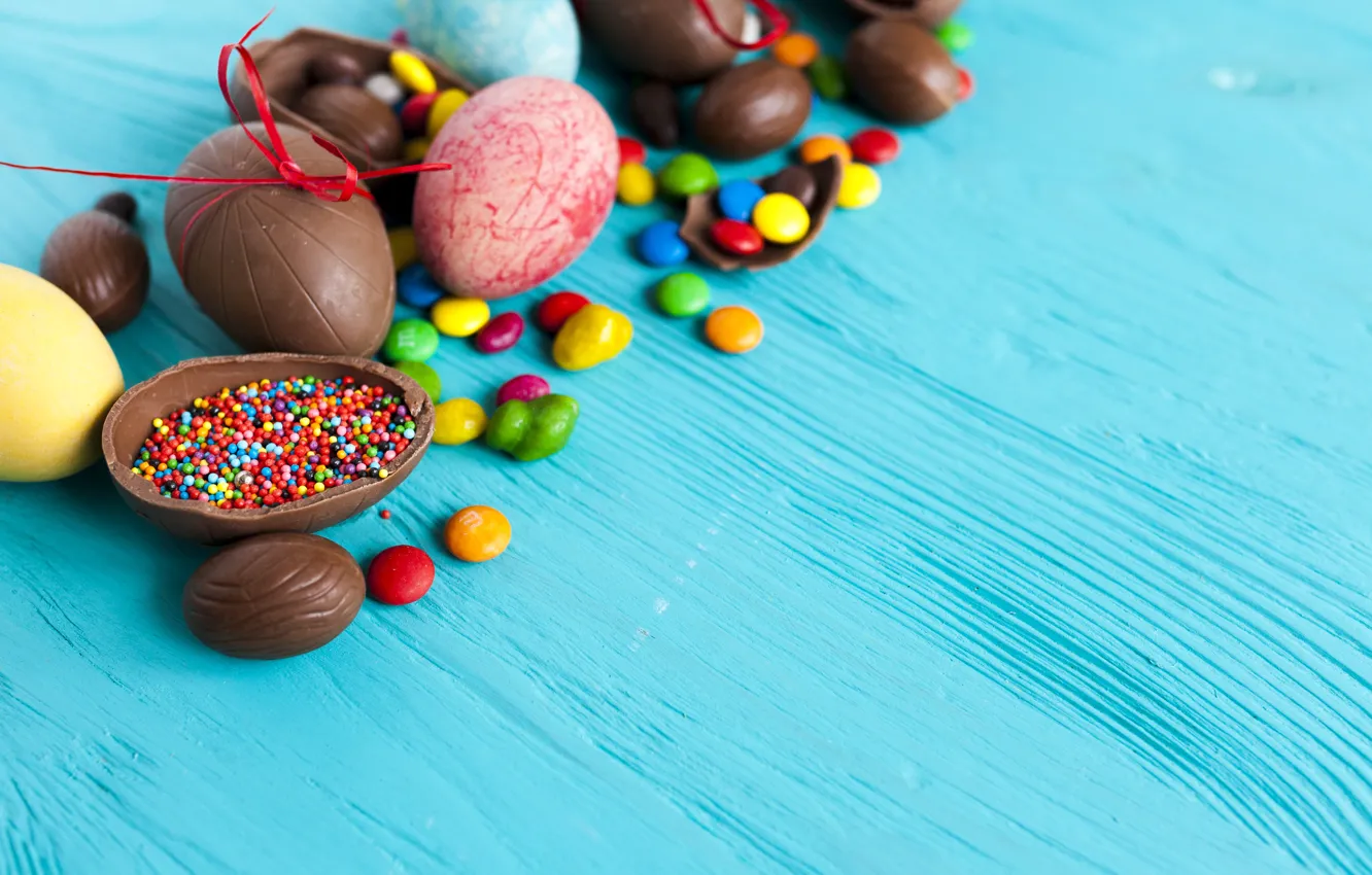 Фото обои шоколад, яйца, конфеты, пасха, Праздник