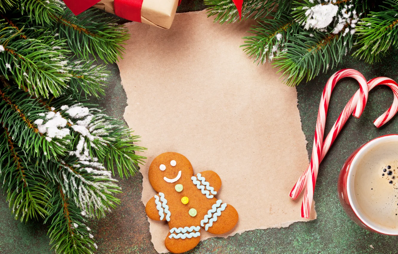 Фото обои бумага, фон, печенье, Рождество, background, snow, открытка, cookies