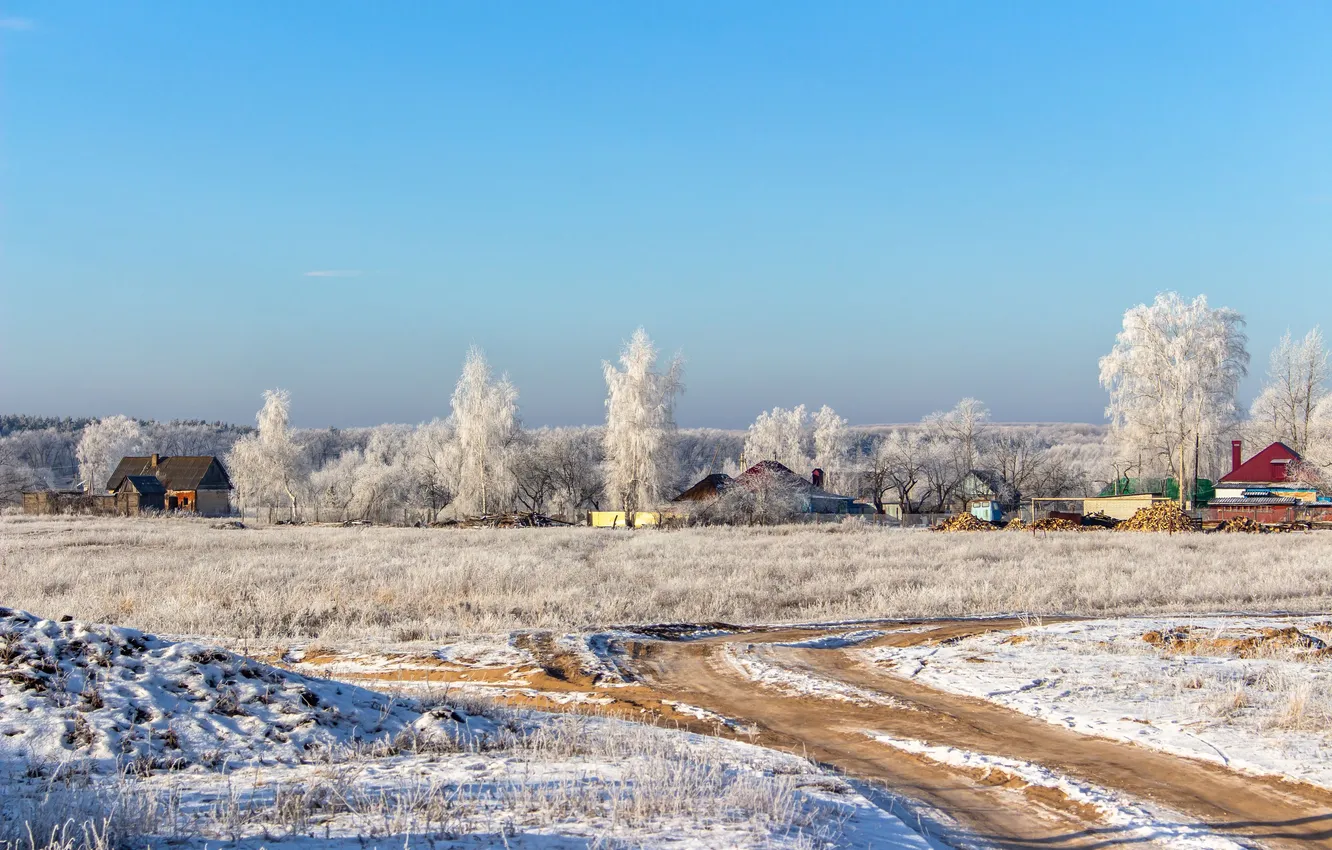 Фото обои зима, иней, природа, деревня, мороз, Руслан Востриков