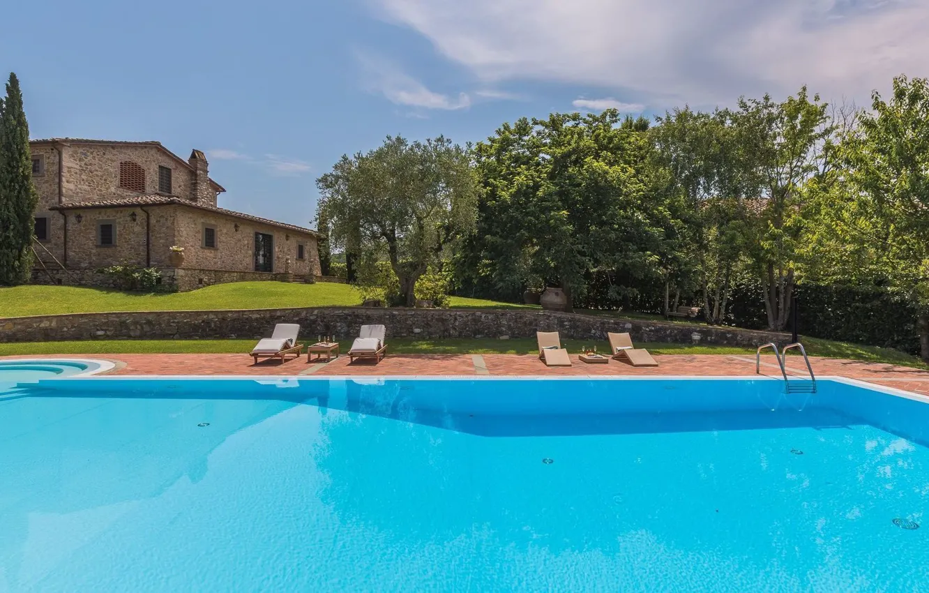 Фото обои вилла, бассейн, Италия, архитектура, терраса, Tuscany, 18th century, Villa Dell Angelo