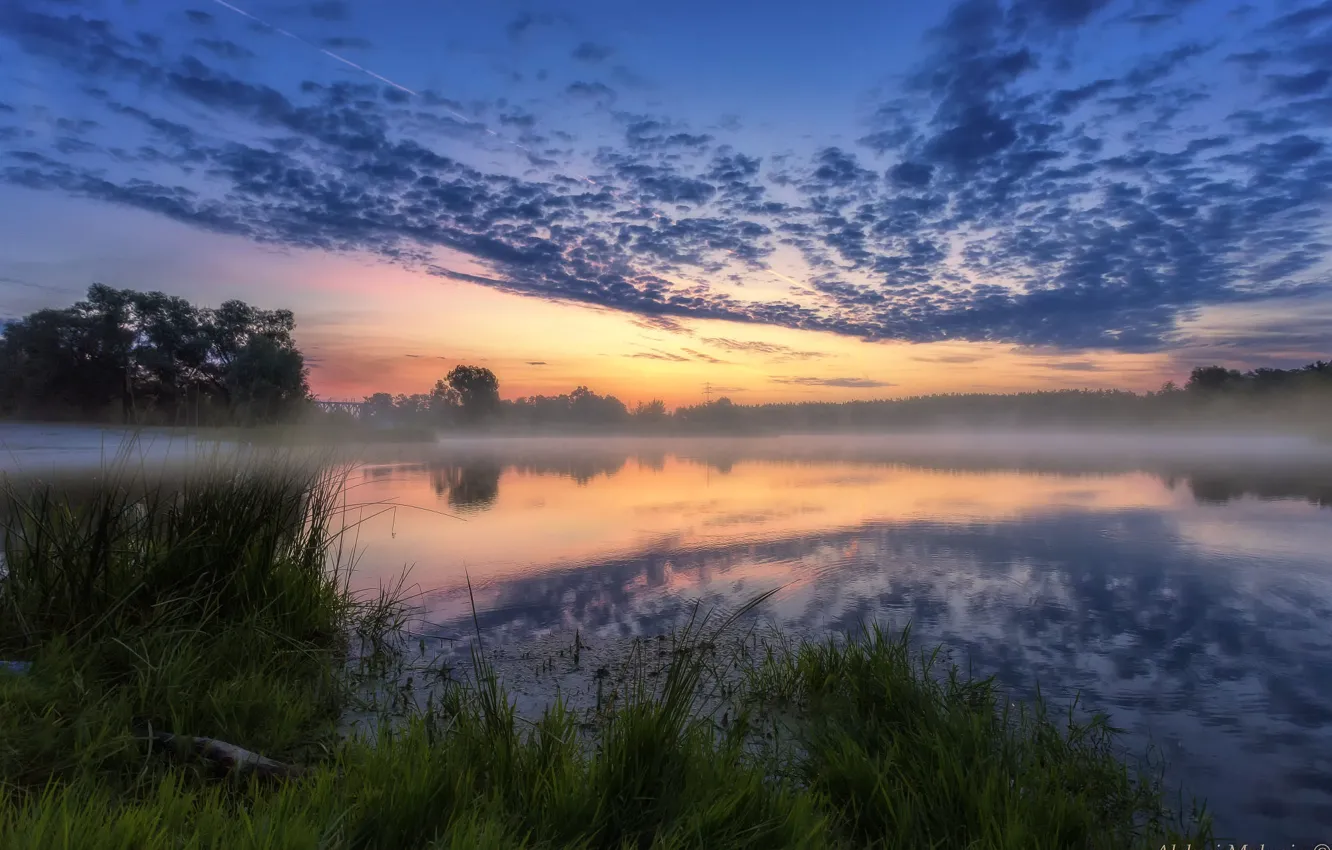 Фото обои небо, закат, природа, туман, река, фото, Алексей Малыгин
