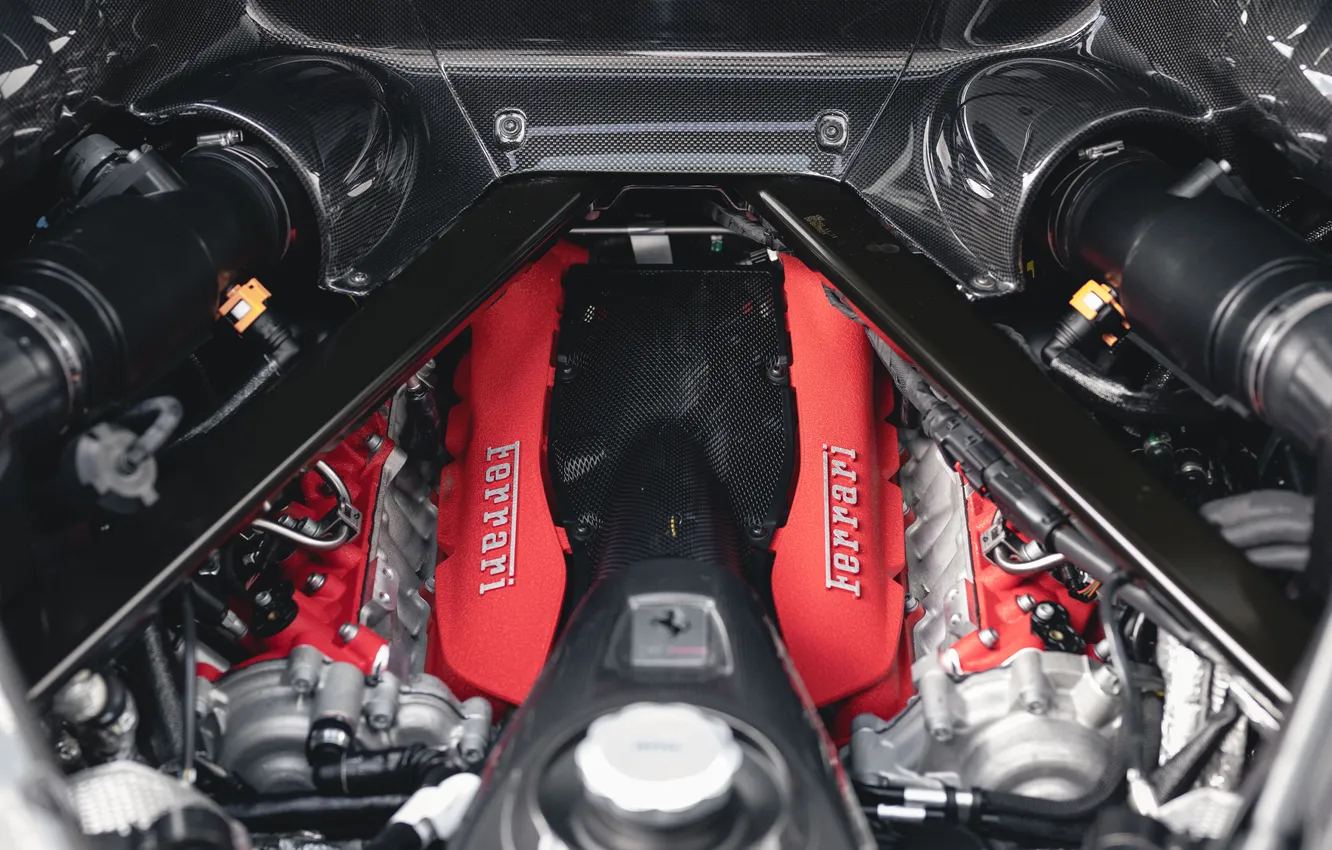 Фото обои Ferrari, суперкар, supercar, Stradale, 2020, Ferrari SF90, Ferrari SF90 Stradale, двигатель автомобиля