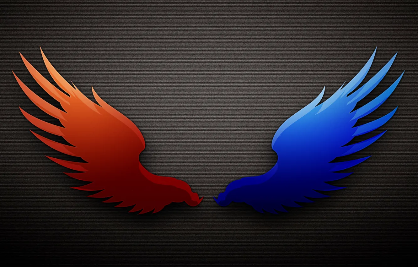 Фото обои синий, красный, крылья, тёмный фон