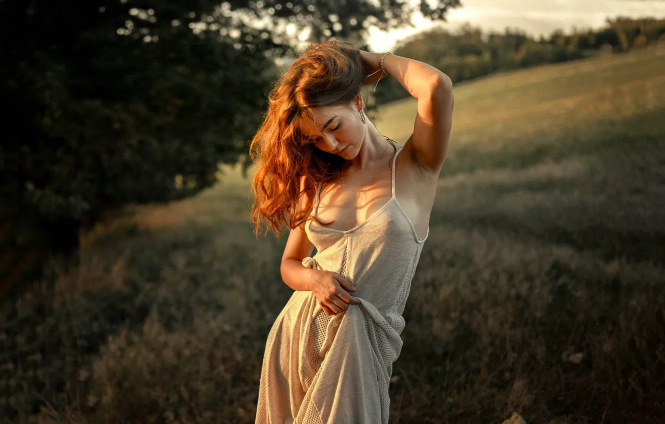 Фото обои природа, фигура, платье, локоны, Jiri Tulach, Jiří Tulach