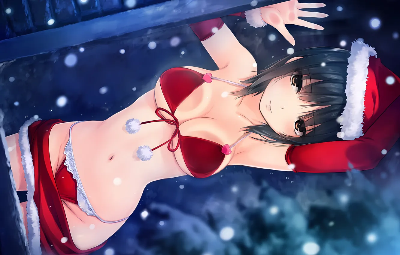 Фото обои girl, christmas, sexy, lingerie, pantsu, bra, cleavage, panties