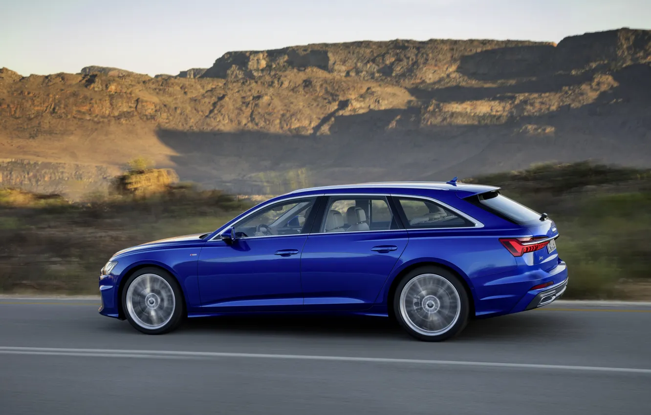 Фото обои синий, Audi, сбоку, 2018, универсал, A6 Avant