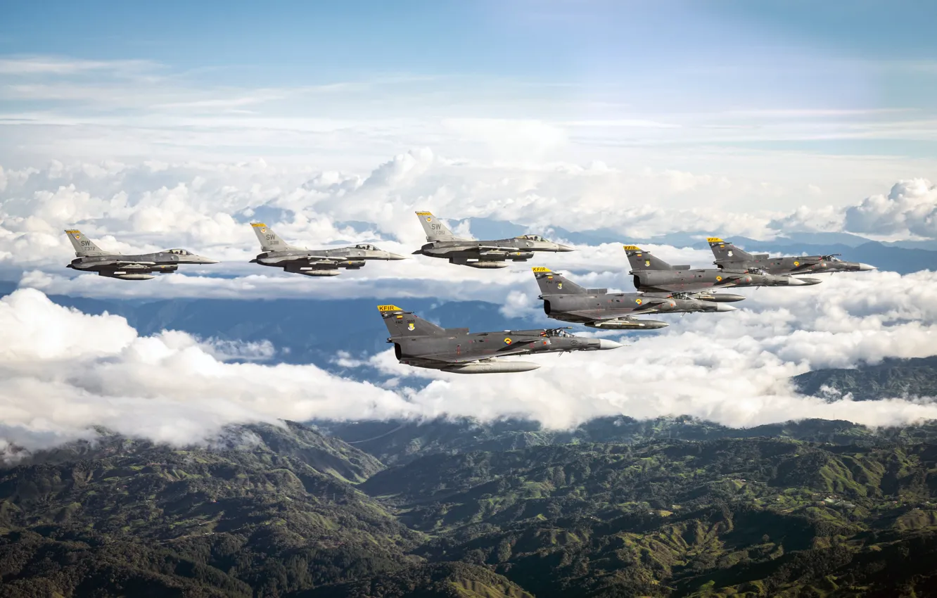 Фото обои ВВС США, General Dynamics F-16 Fighting Falcon, истребитель четвёртого поколения, американский многофункциональный лёгкий, всепогодный многоцелевой …