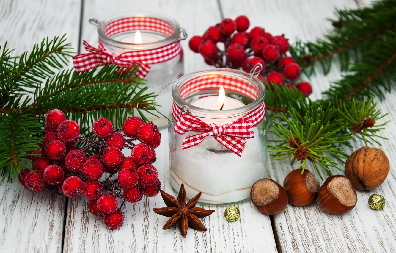 Фото обои украшения, свечи, Новый Год, Рождество, christmas, wood, merry, nuts
