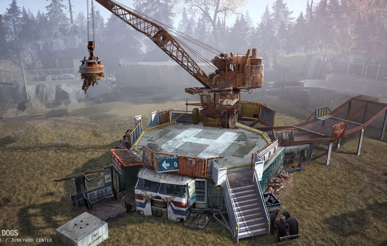 Фото обои работа, техника, кран, площадка, Watch Dogs - T-bone Junkyard