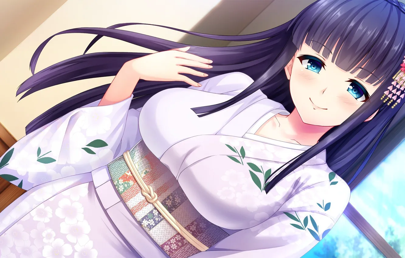 Фото обои kawaii, game, smile, anime, beautiful, kimono, sugoi, visual novel