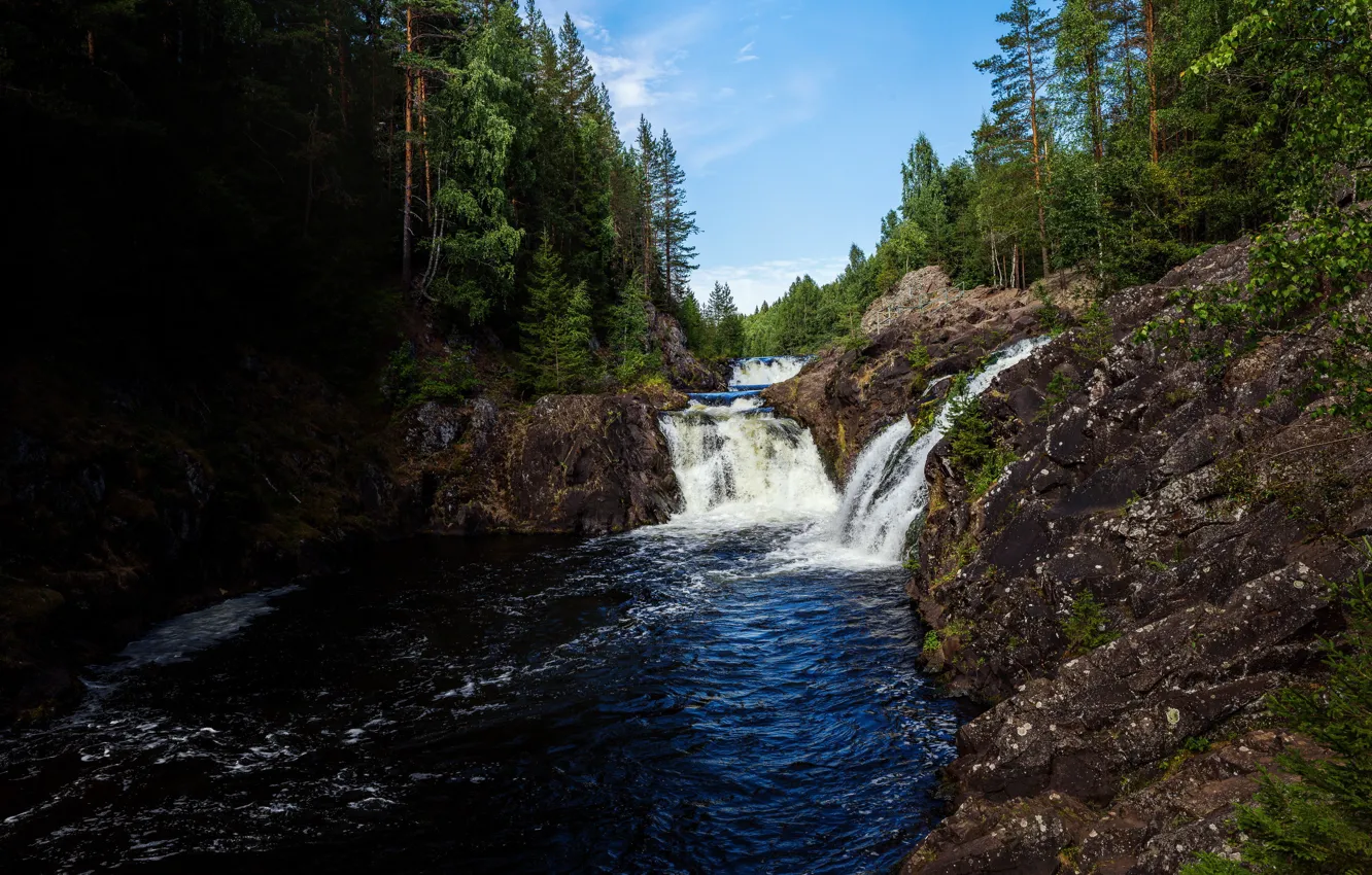 Фото обои деревья, природа, скалы, поток, водопады, горная река, dibr