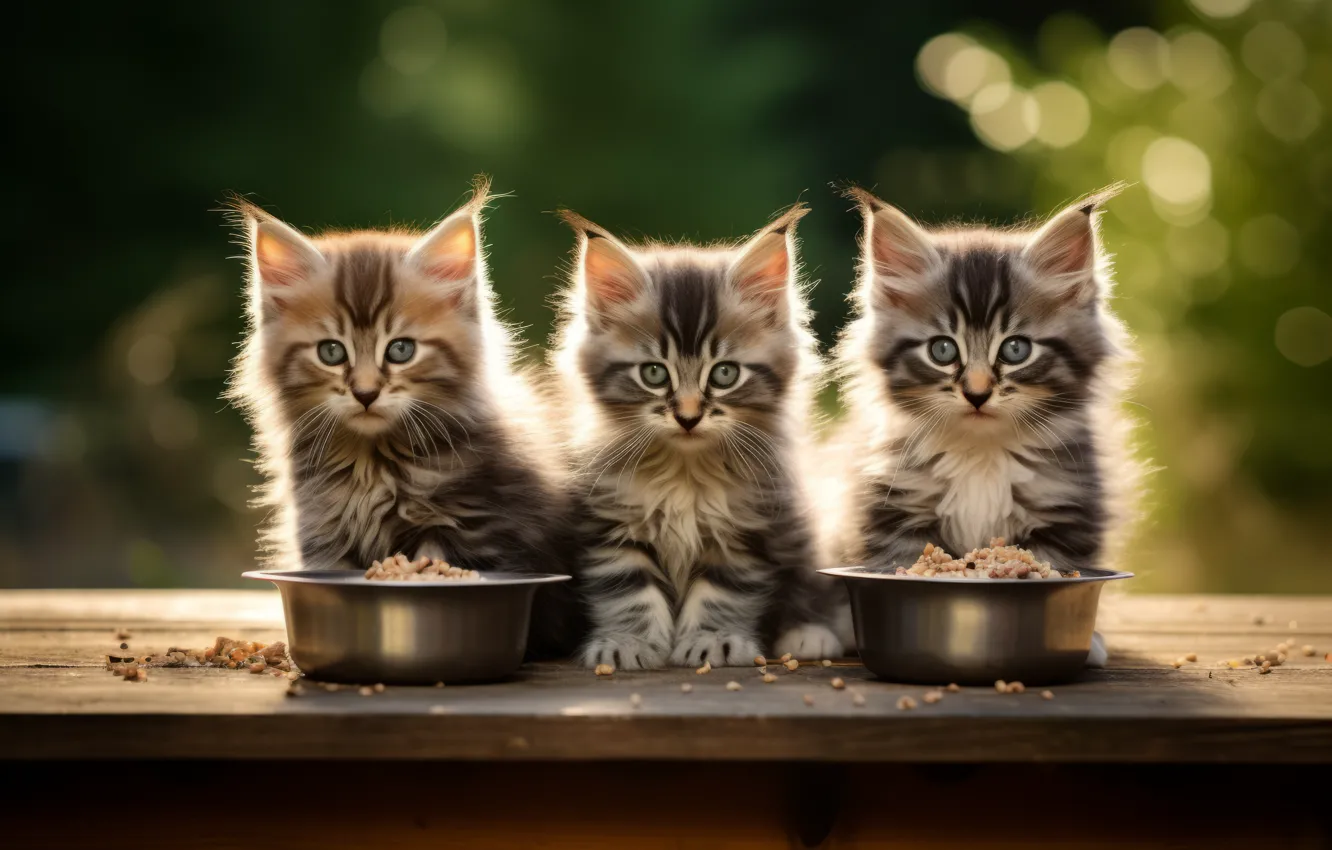 Фото обои кошка, взгляд, свет, кошки, природа, поза, котенок, вместе