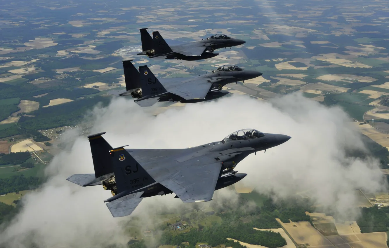 Фото обои звено, F-15E, McDonnell Douglas, 4th Fighter Wing
