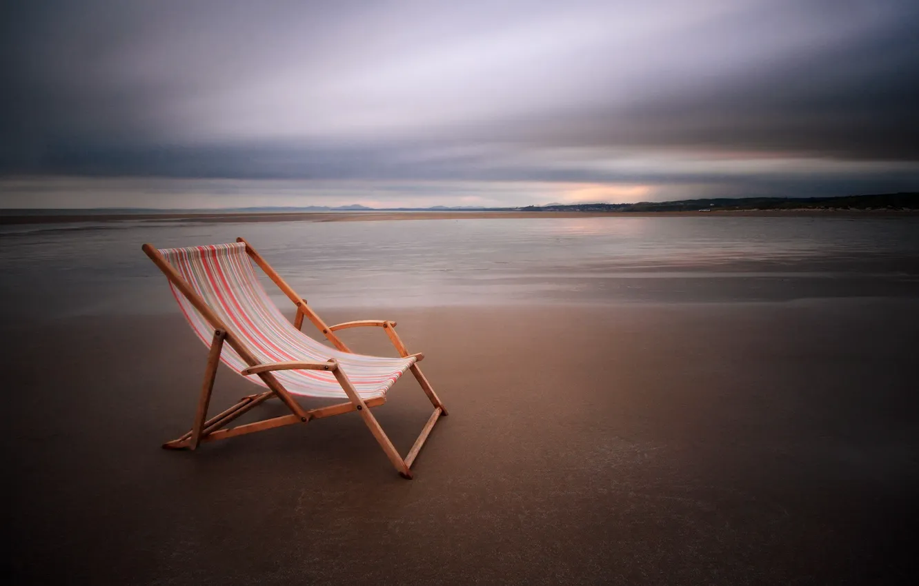 Фото обои море, закат, кресло