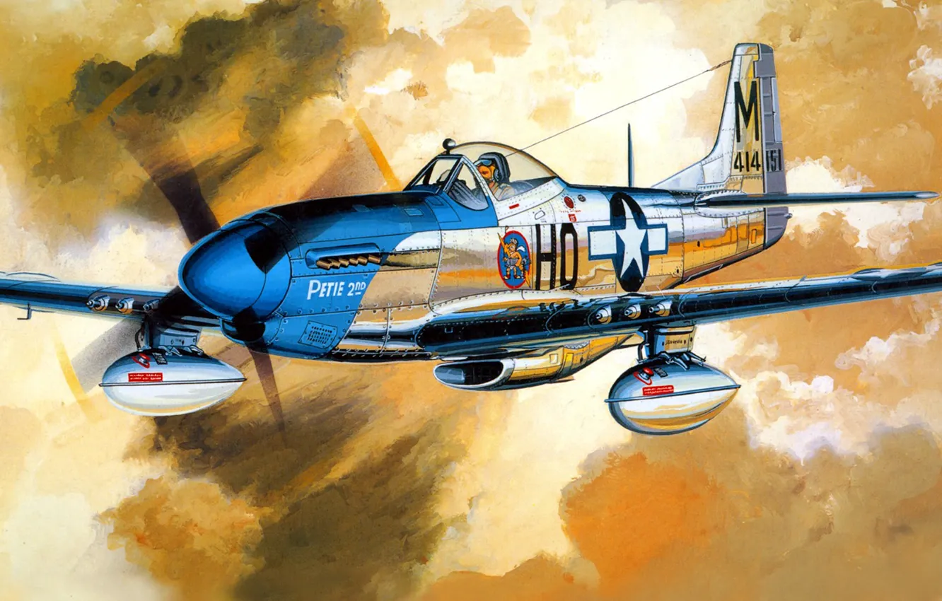 Фото обои рисунок, Mustang, арт, North American, P-51D