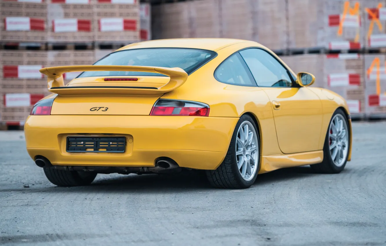 Фото обои Yellow, Sportcar, Задок, Porsche 996 GT3, Немецкий Автомобиль