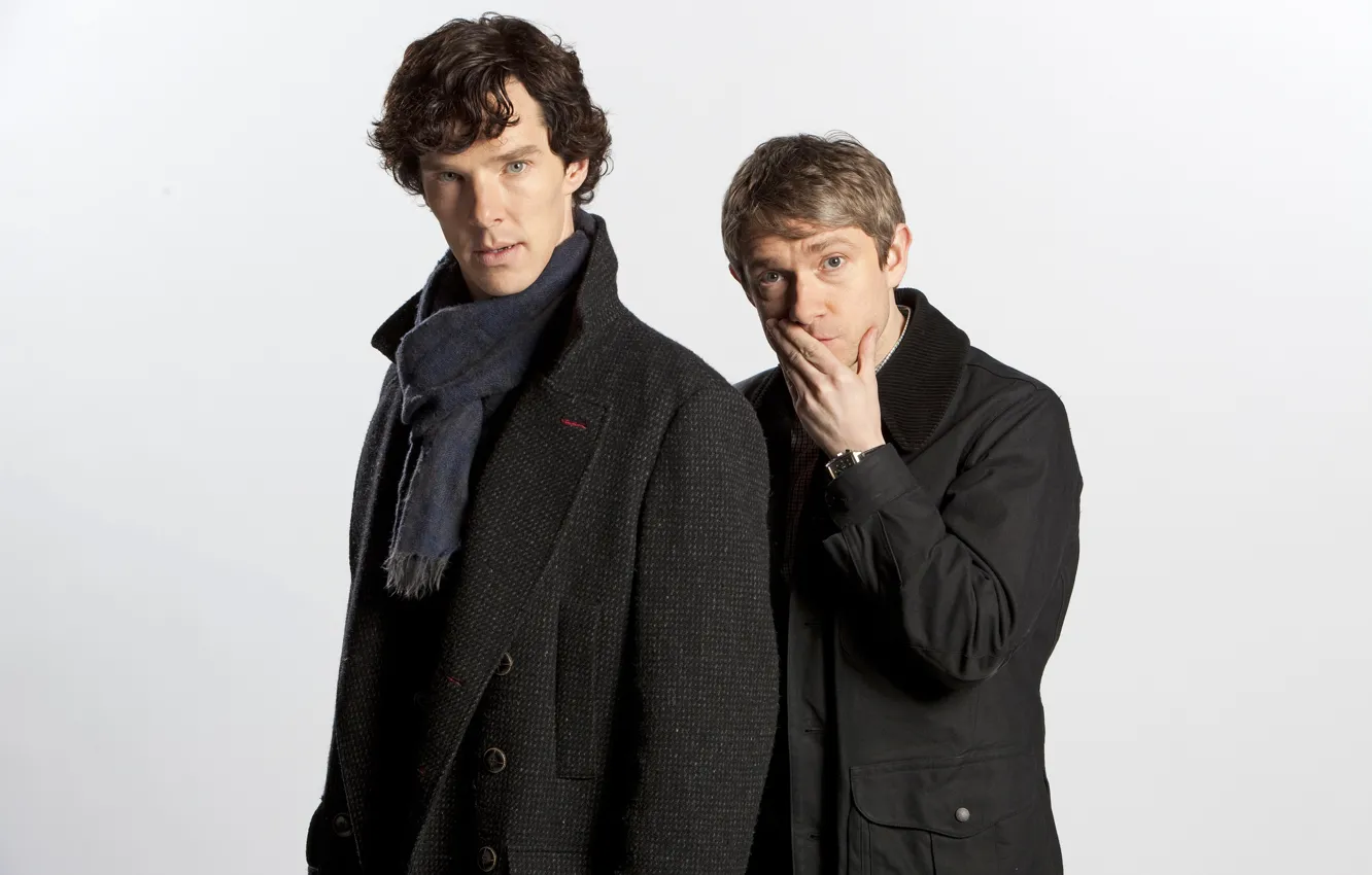 Фото обои Шерлок Холмс, Мартин Фриман, Бенедикт Камбербэтч, Benedict Cumberbatch, Sherlock, Шерлок, Sherlock BBC, Джон Ватсон