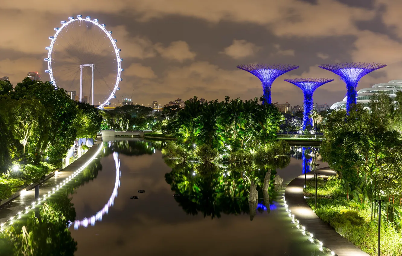 Фото обои ночные огни, Сингапур, Singapore, night lights