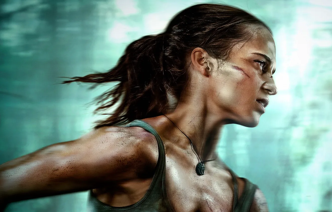 Фото обои взгляд, профиль, Tomb Raider, Лара Крофт, hair, Алисия Викандер, Alicia Vikander